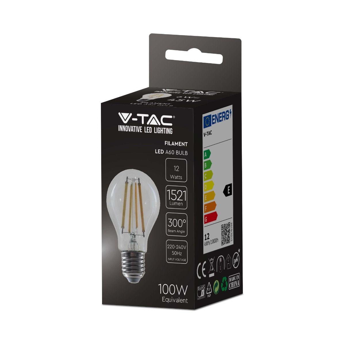 VT-2133 12W A60 LED FILAMENT BULB CLEAR COVER 3000K E27