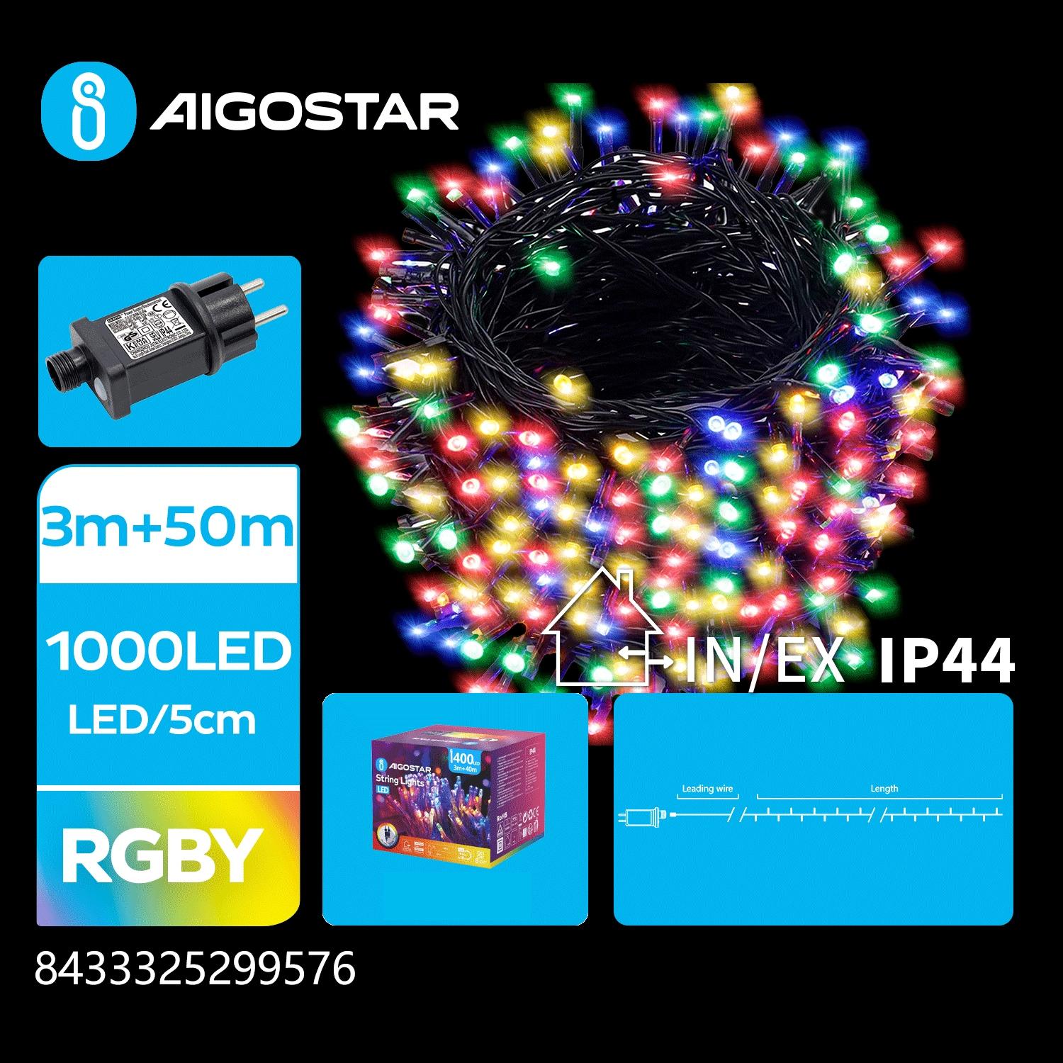 Low voltage flat string lights, RGBY, 50m