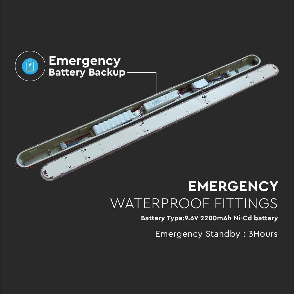 36W Lampa hermetyczna 120cm/ Chip Samsung, Moduł awaryjny 3H, Klosz Mleczny, Klipsy: stal nierdzewny, Barwa:6400K, VTAC, SKU 2120222