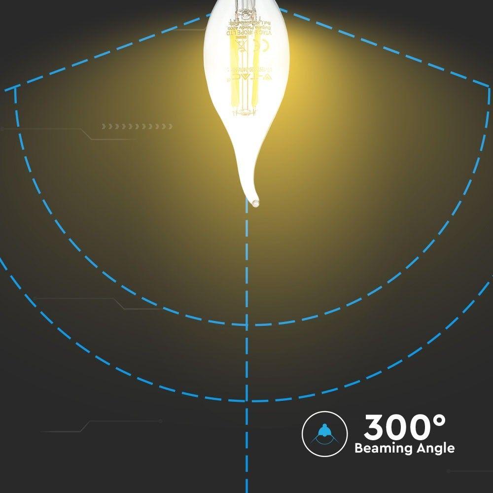 4W CF37 Żarówka LED Filament, Klosz Transparentny, Chip SAMSUNG, Barwa:2700K, Trzonek:E14, VTAC, SKU 275