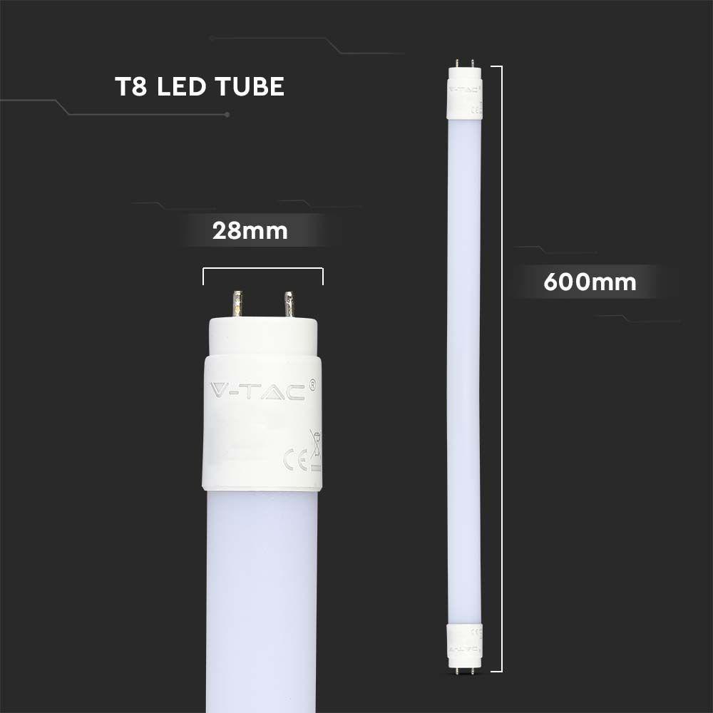 7.5W T8 Tuba LED plastikowa regulowana (60cm), Chip SAMSUNG, Barwa:3000K, HIGH LUMENS, VTAC, SKU 21798