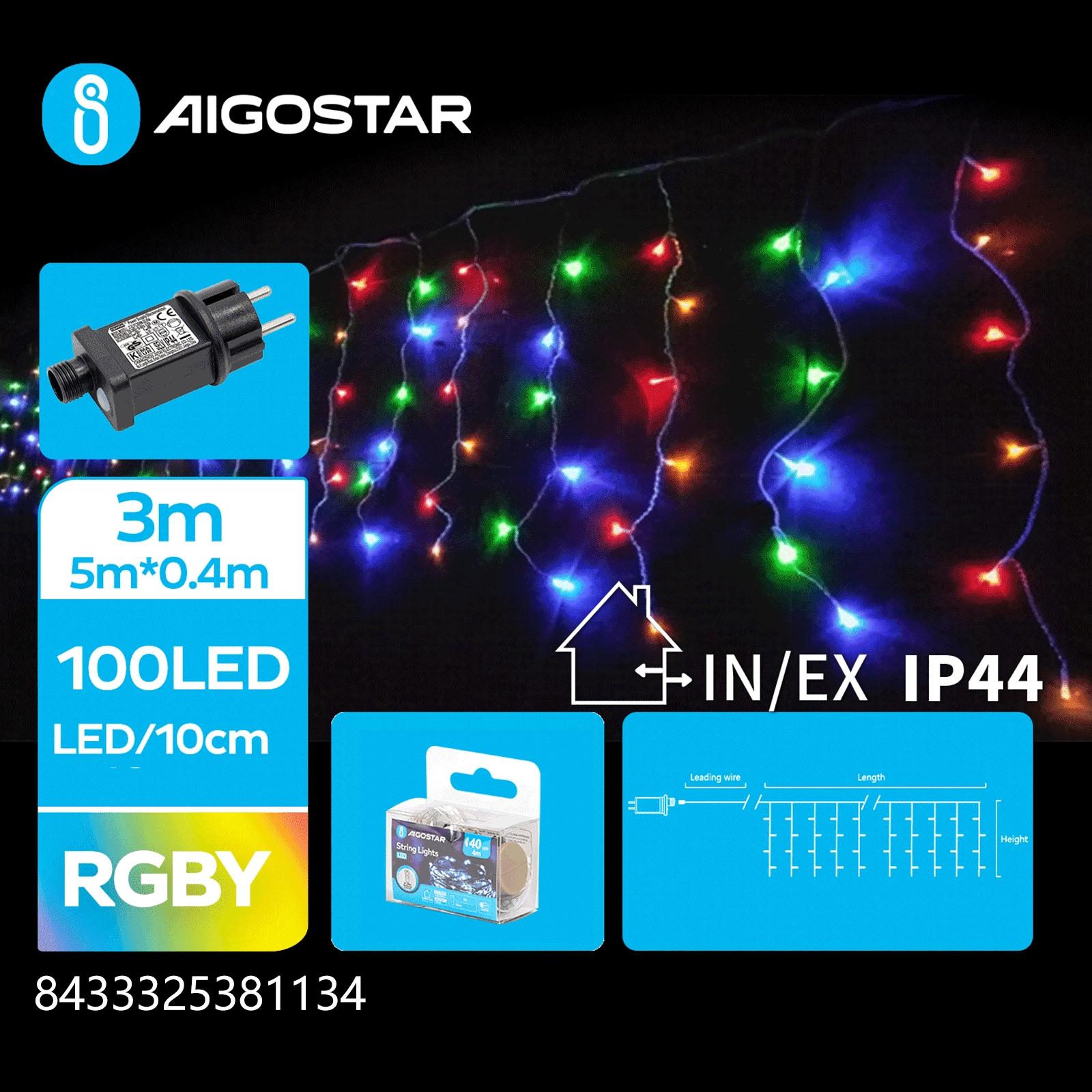 Low voltage icicle (flush) flat string lights, RGBY, 5m*0.4m