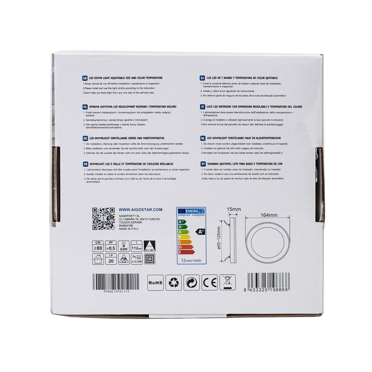 Downlight okrągły LED 12W Regulowana wielkość i temperatura koloru