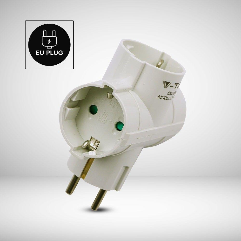 VT-1008-2 2 WAYS ADAPTER WITH EARTHING CONTACT 10/16A 250V WHITE