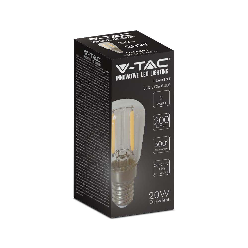 2W ST26 Żarówka LED Filament, Klosz Transparentny, Barwa:4000K, Trzonek:E14, VTAC, SKU 214445