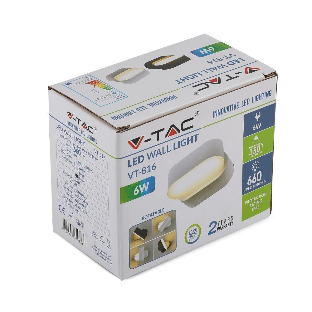 6W Lampa ścienna LED, Barwa:3000K, Obudowa: Szara, VTAC, SKU 8290