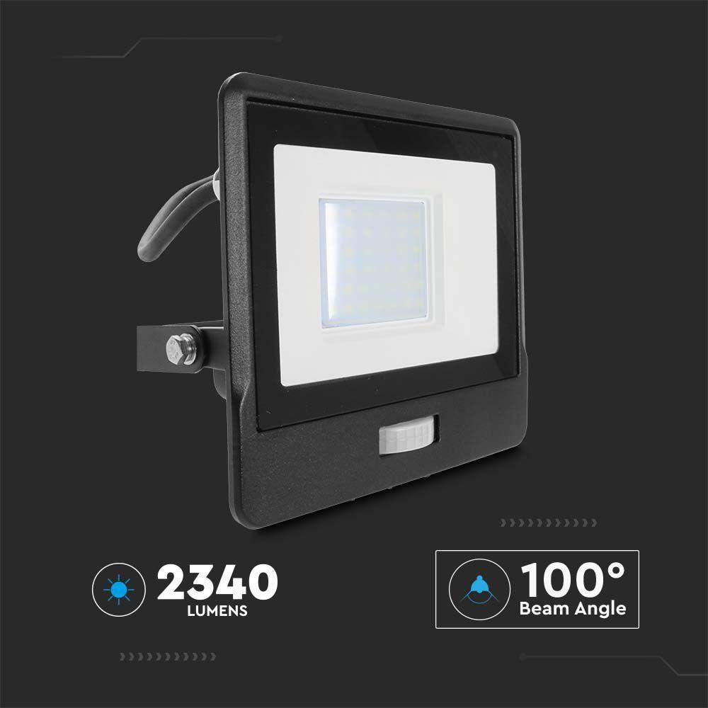 VT-138S-1 30W PIR SENSOR FLOODLIGHT SAMSUNG CHIP & 1M CABLE 3000K BLACK BODY