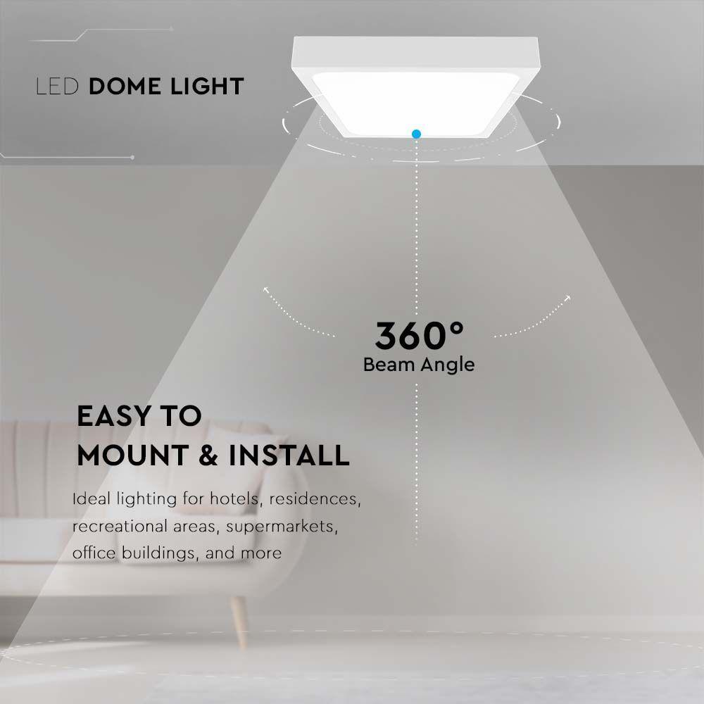 VT-8624 24W LED DOME LIGHT 6500K SQUARE WHITE FRAME IP44