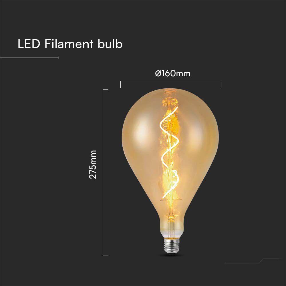 4W A160 Żarówka LED Filament spiralny, Barwa: 2700K, Szkło: Bursztynowe , VTAC, SKU 23166