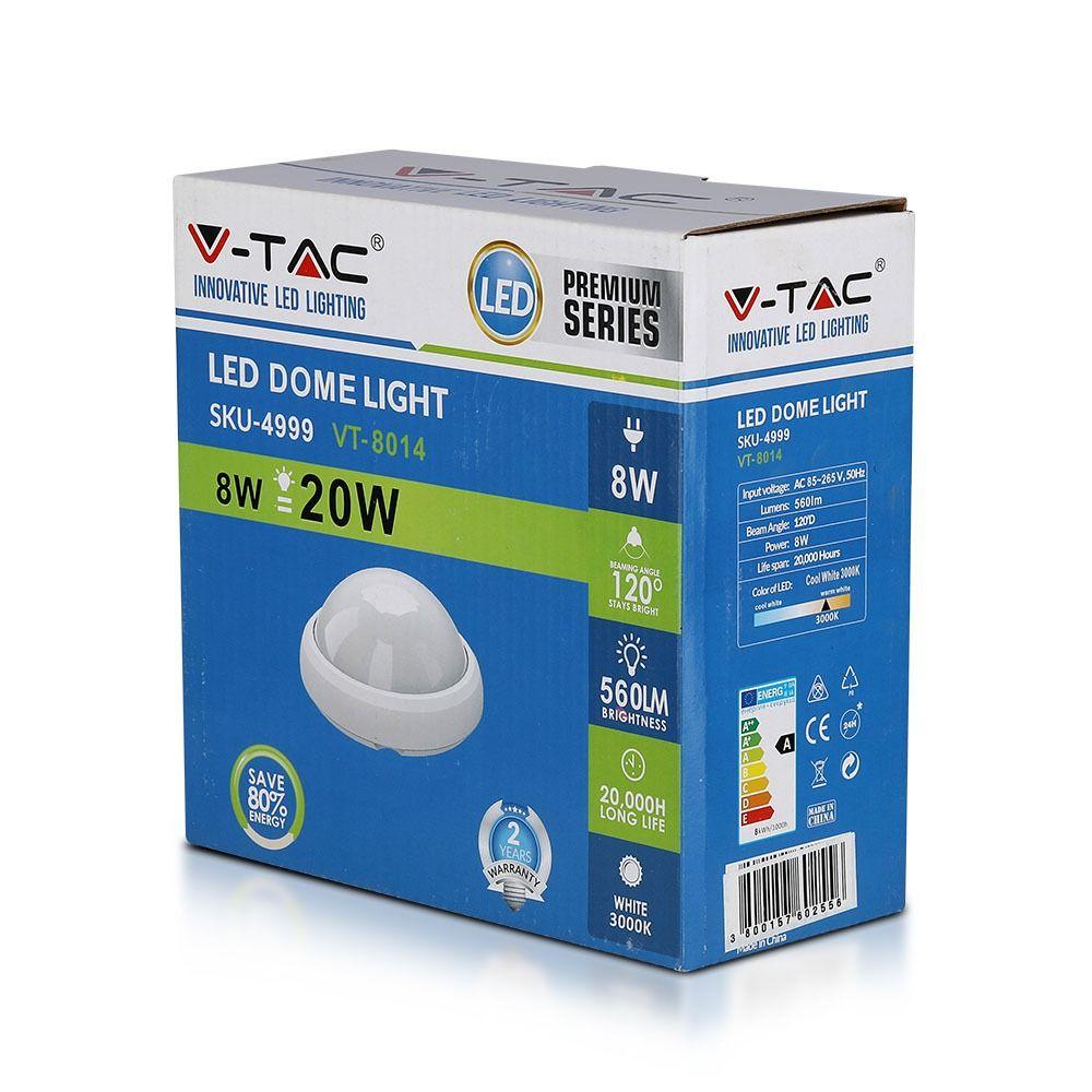 VT-8014 8W FULL ROUND IP54 DOME LIGHTS 4000K WHITE BODY