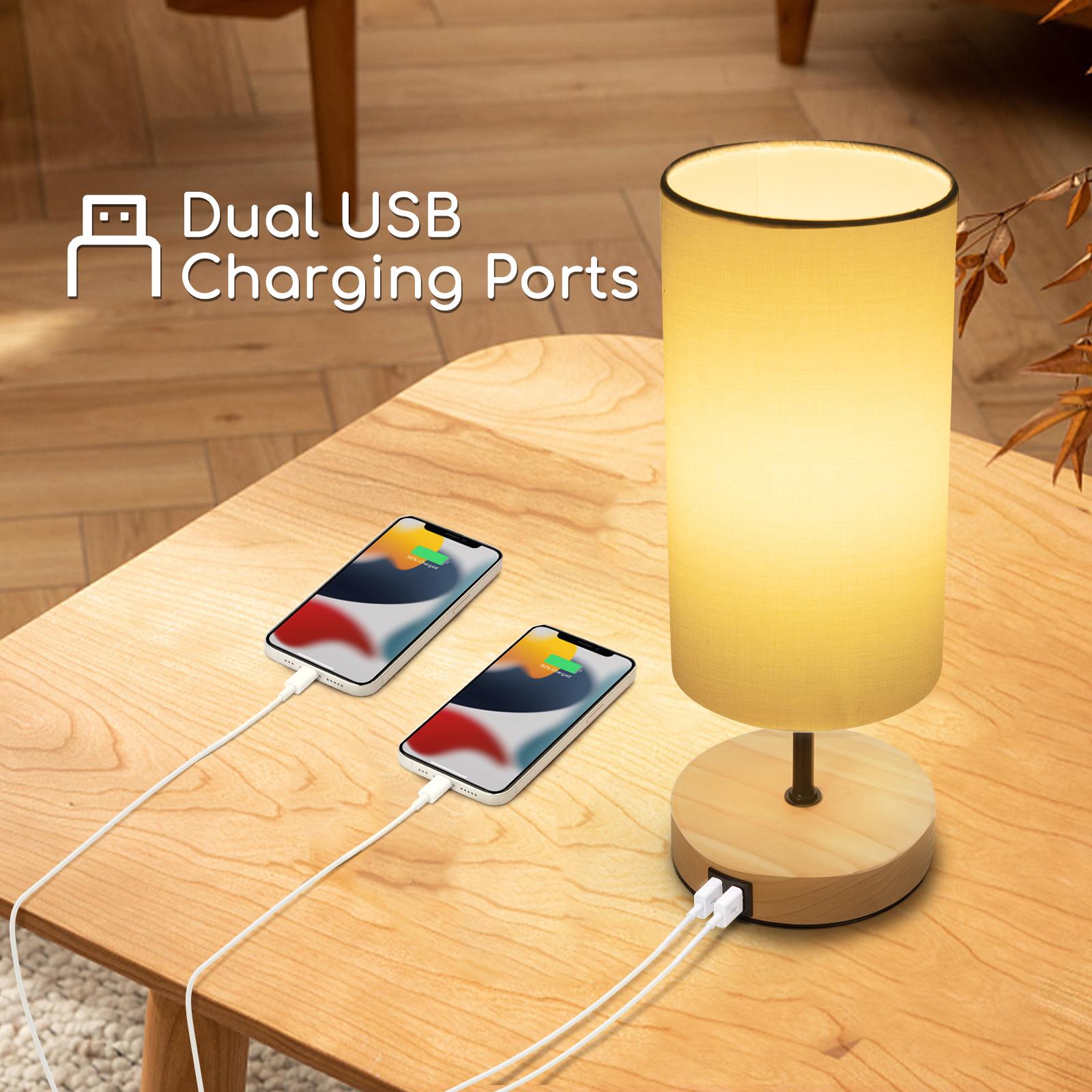 Wooden Table Lamp USB*2 (Without Light Source) E27