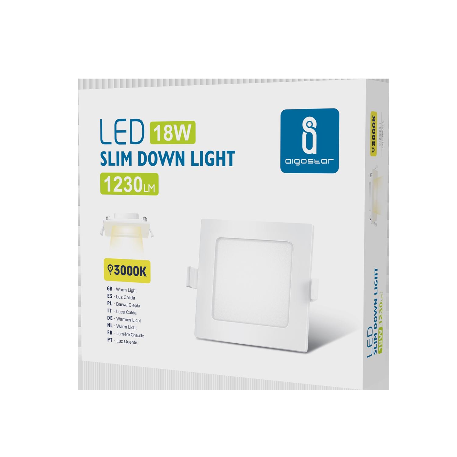 Ultracienki kwadratowy downlight podtynkowy LED 18W Żółte światło