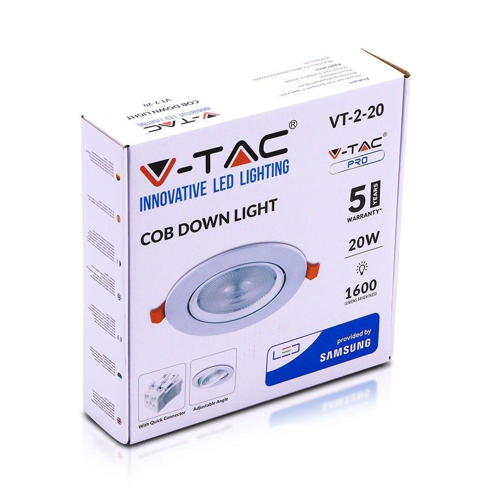 VT-2-20 20W LED DOWNLIGHT SAMSUNG CHIP 6400K 5YRS WTY