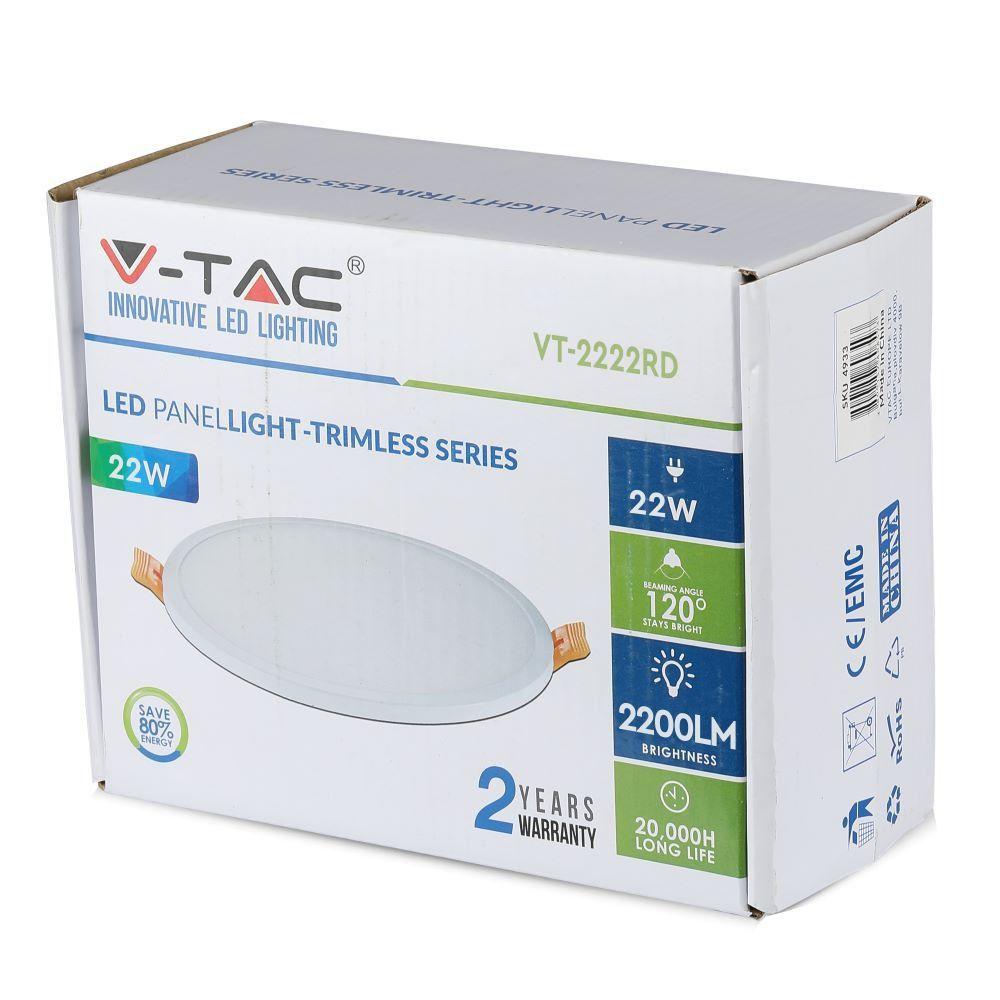 VT-2222 22W LED SLIM PANEL 3000K ROUND