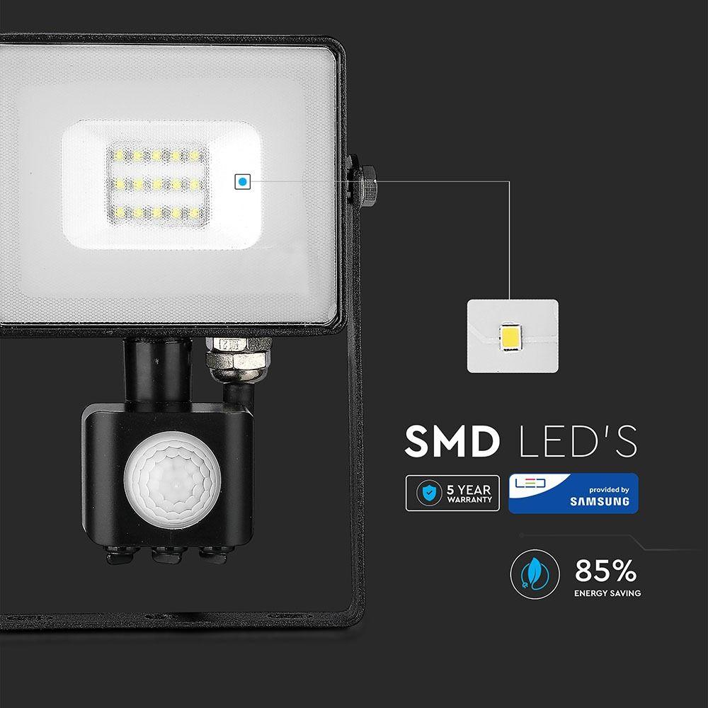 10W Naświetlacz LED SMD z czujnikiem ruchu, Chip SAMSUNG, Barwa:3000K, Obudowa: Czarna , VTAC, SKU 436