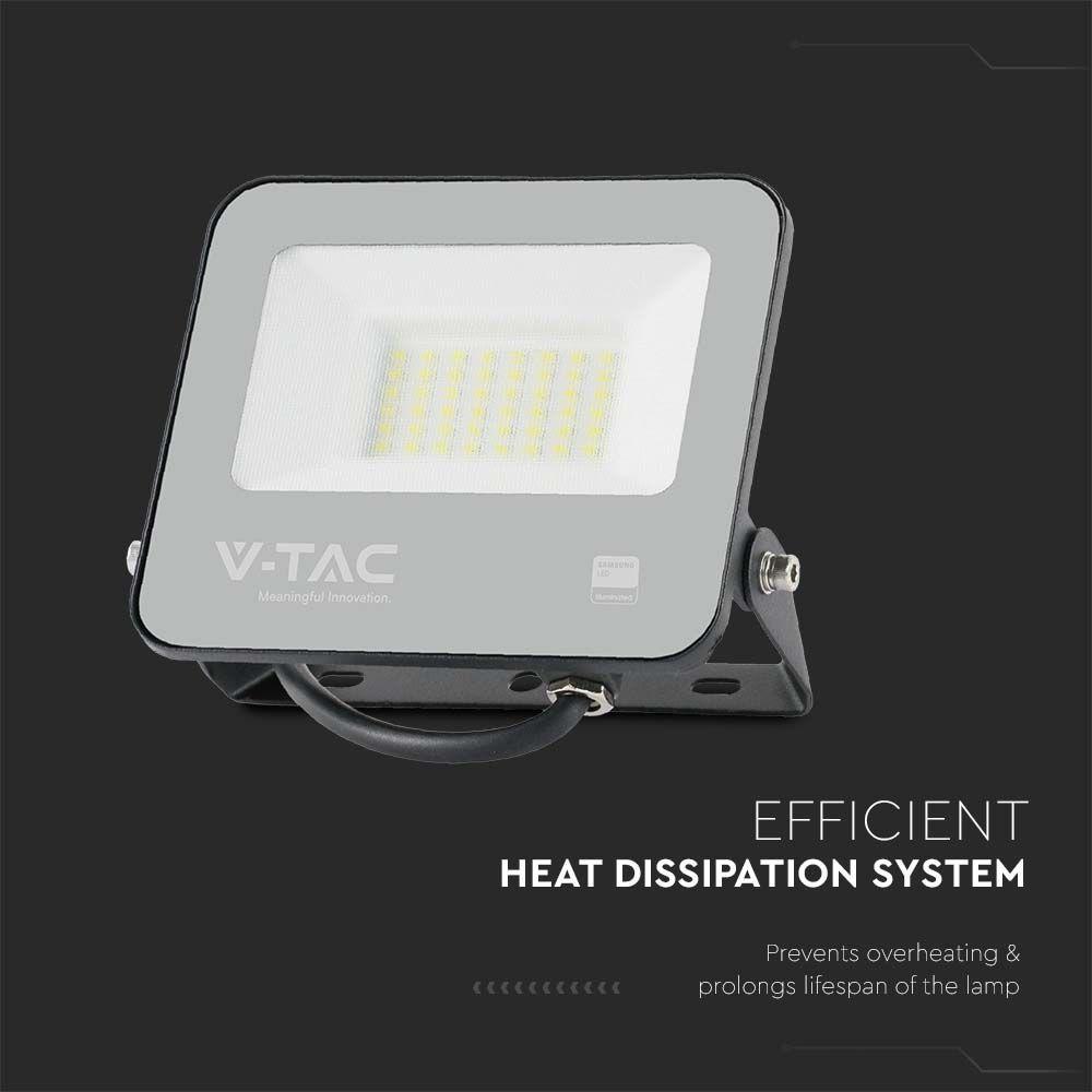 VT-4435 30W FLOODLIGHT 6500K BLACK BODY GREY GLASS 185LM/W