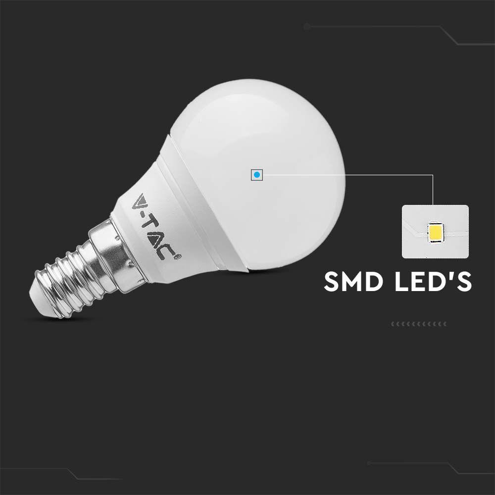 4.5W P45 Żarówka LED, Chip SAMSUNG, Barwa:3000K, Trzonek:E14, VTAC, SKU 21168