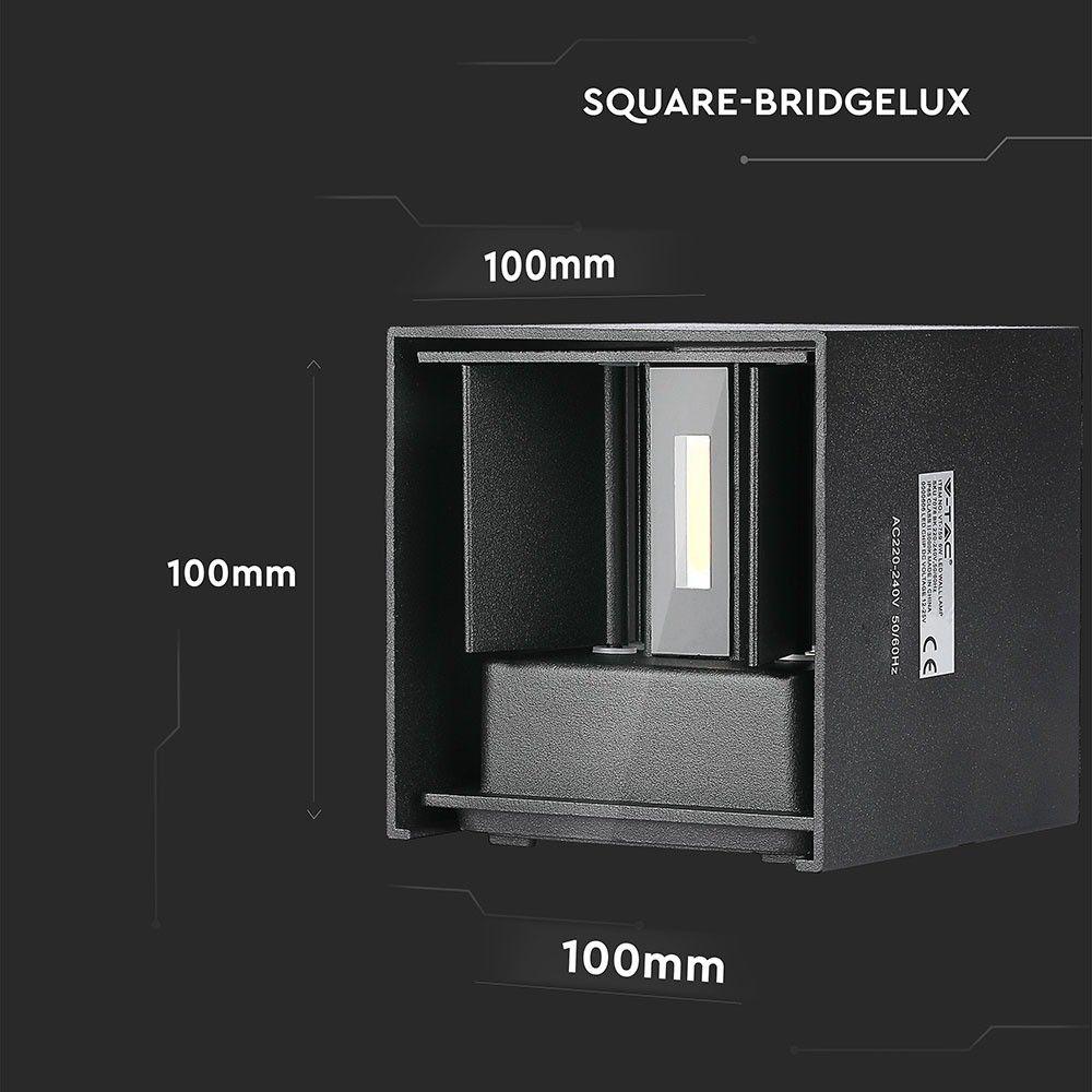 12W Kinkiet kwadratowy LED, CHIP BRIDGELUX, Barwa:3000K, Czarny, VTAC, SKU 8529