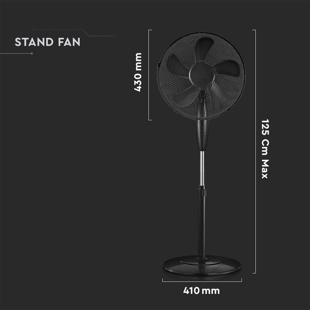 Wentylator podłogowy 55W, Ilość ramion: 5, Średnica: 40 cm, Czarny, VTAC, SKU 7923