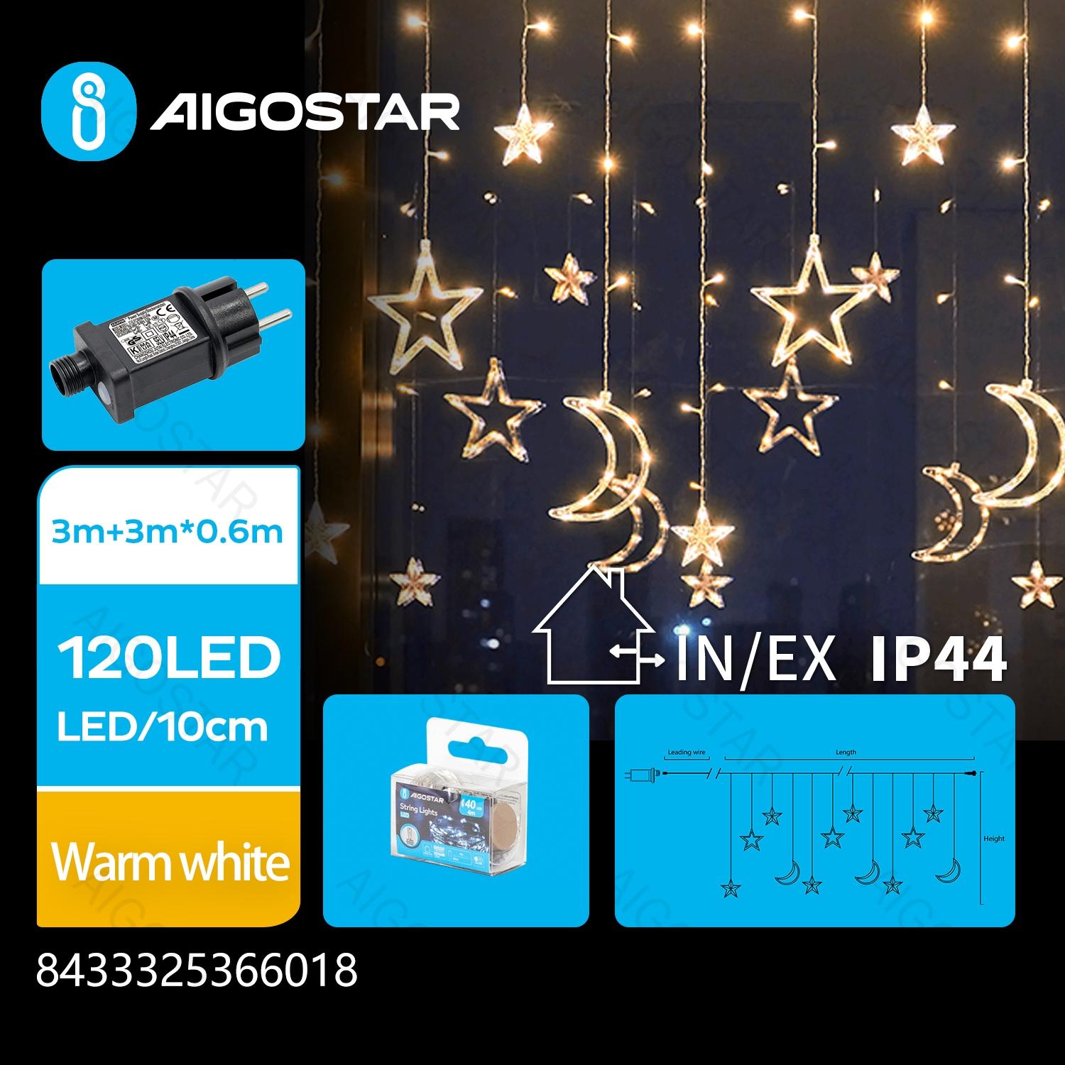 Low voltage connectable string lights, stars and moons (wave), warm white, 3m+3m*0.6m, 12strips