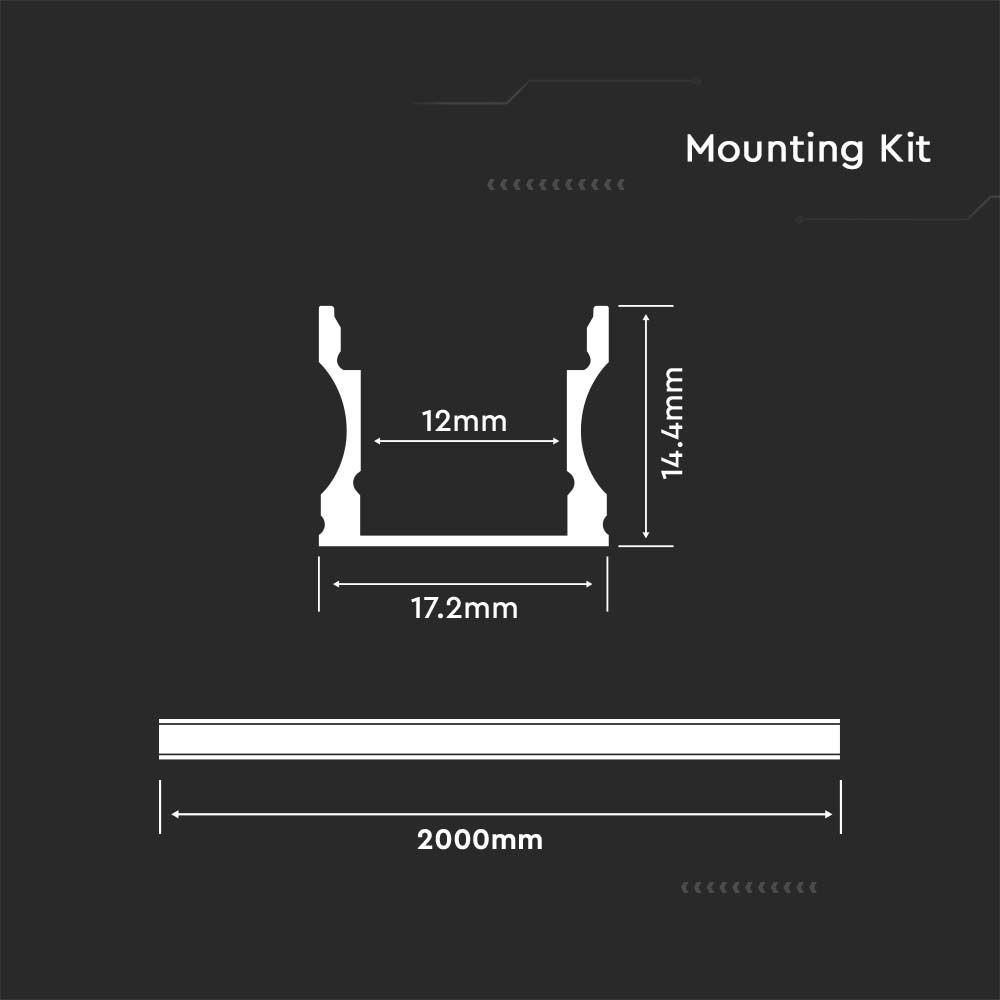 Profil Aluminiowy do paska LED na powierzchniowy, 2000mmx17.2mmx15.5mm, Klosz: Mleczny, Kolor: Biały, VTAC, SKU 3366