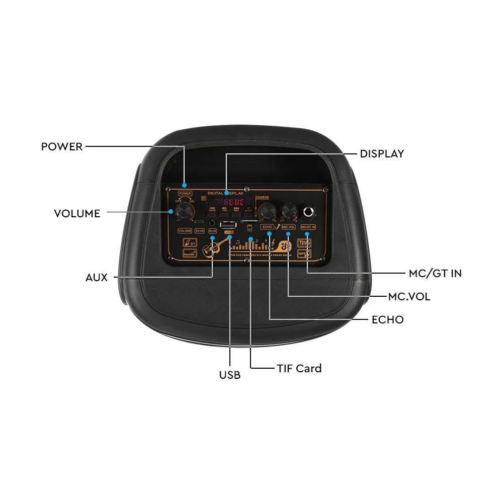 VT-4000W 400W RECHARGEABLE SPEAKER 1 WIRED MICROPHONE RF CONTROL & HANDLE 2x6.5inch