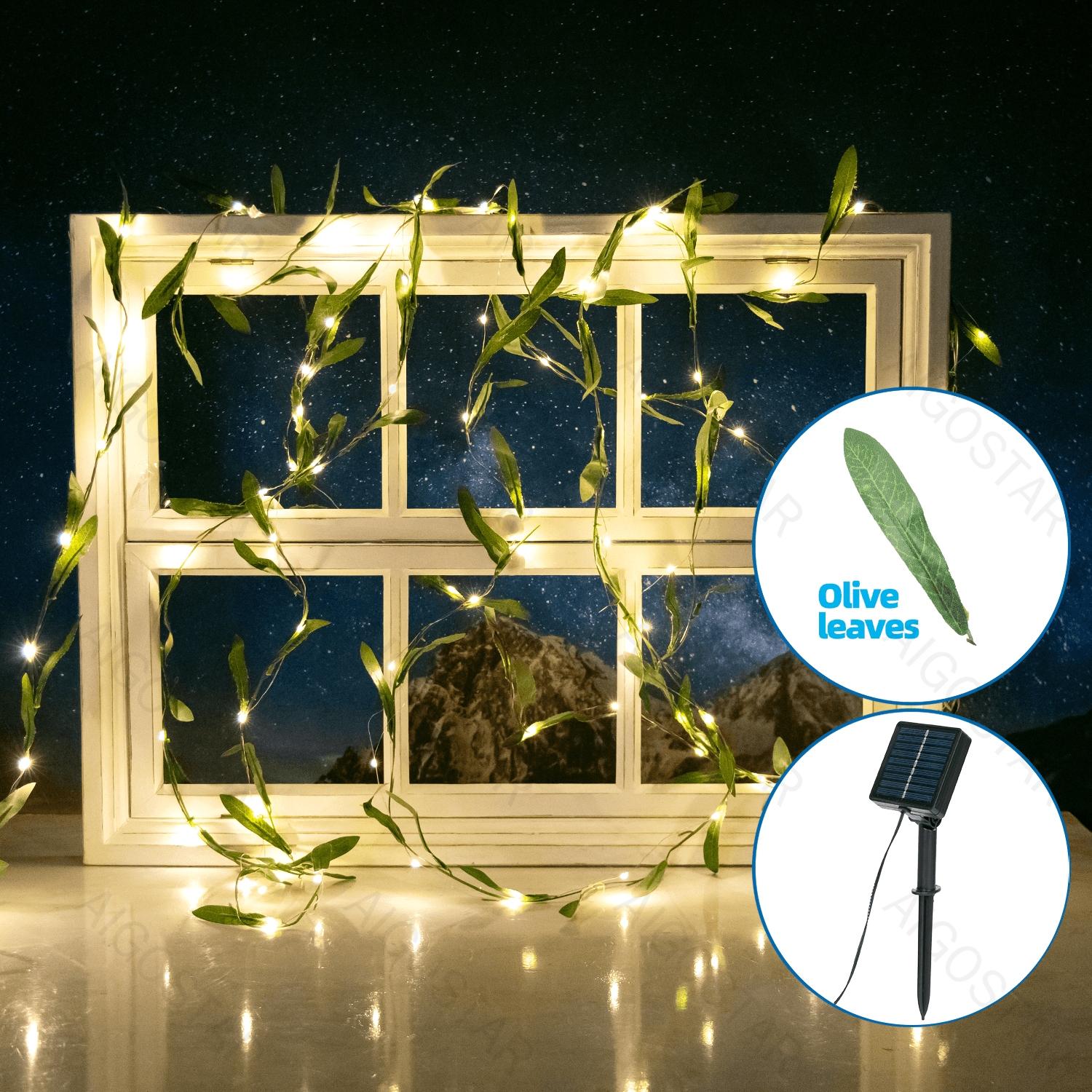 Solar simulation plant-linear-Olive leaves-dark green-2700K-2M+10M-100LED-10CM/LED-8blinkIP65