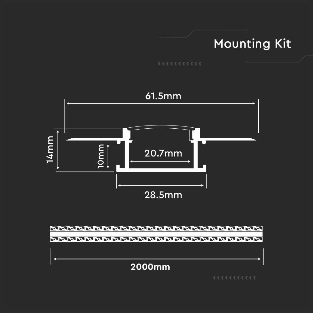 VT-8101 MOUNTING KIT WITH DIFFUSER FOR LED STRIP RECESSED 2000x61.5x14MM SILVER