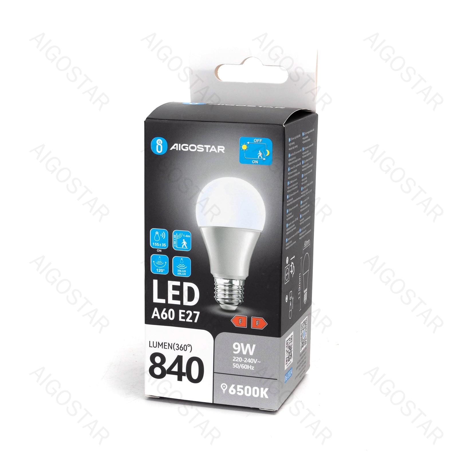 LED light sensitive induced and microwave sensor bulb A60 E27 9W 6500K