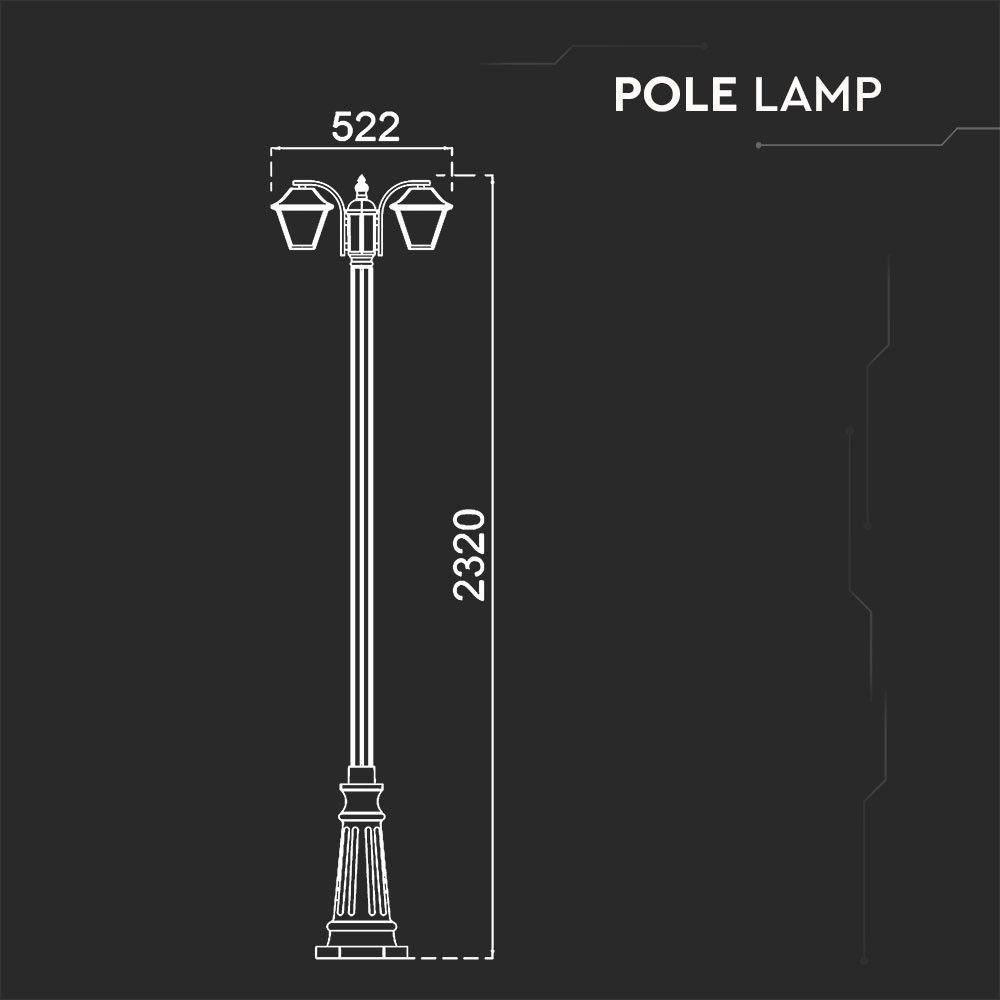 Słupek ogrodowy 2320 mm, Trzonek: 2xE27, Obudowa: Czarny mat, VTAC, SKU 8688