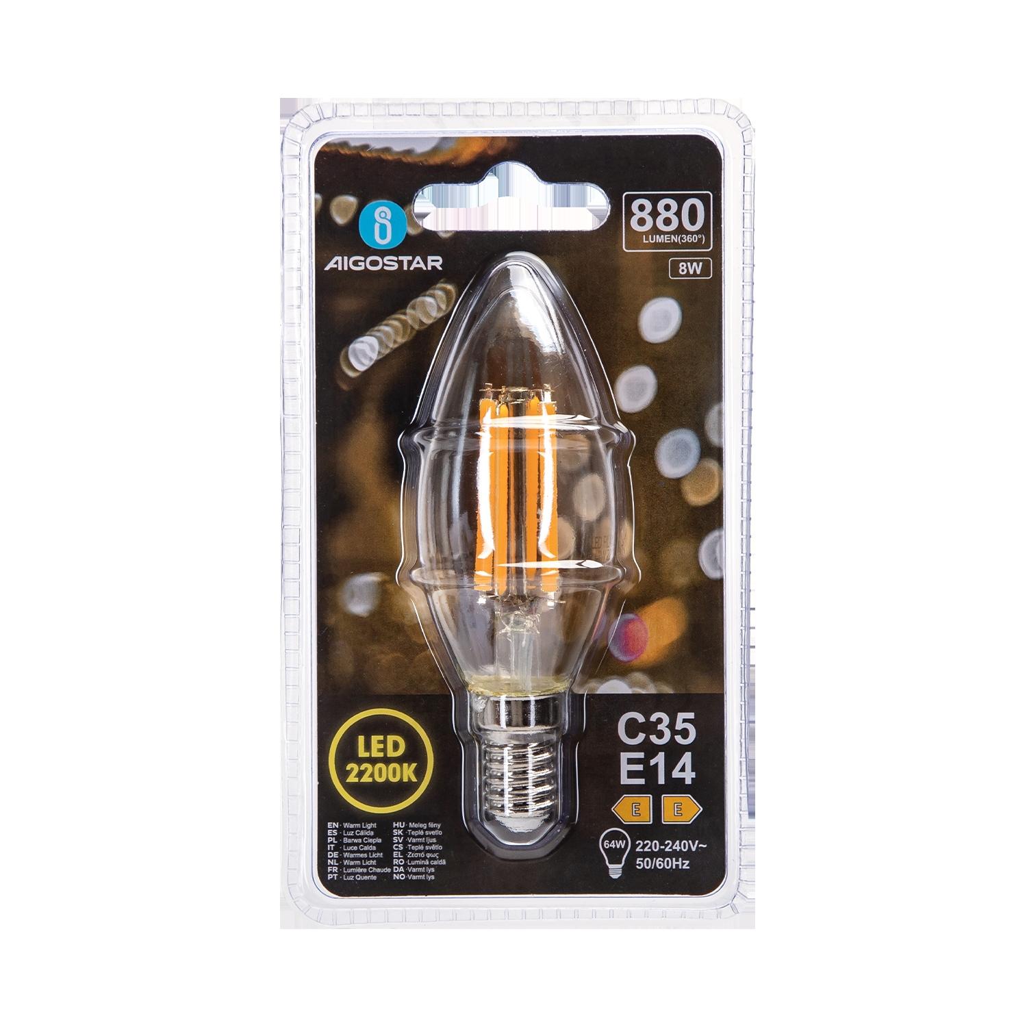 LED Filament Bulb (Amber) C35 E14 8W