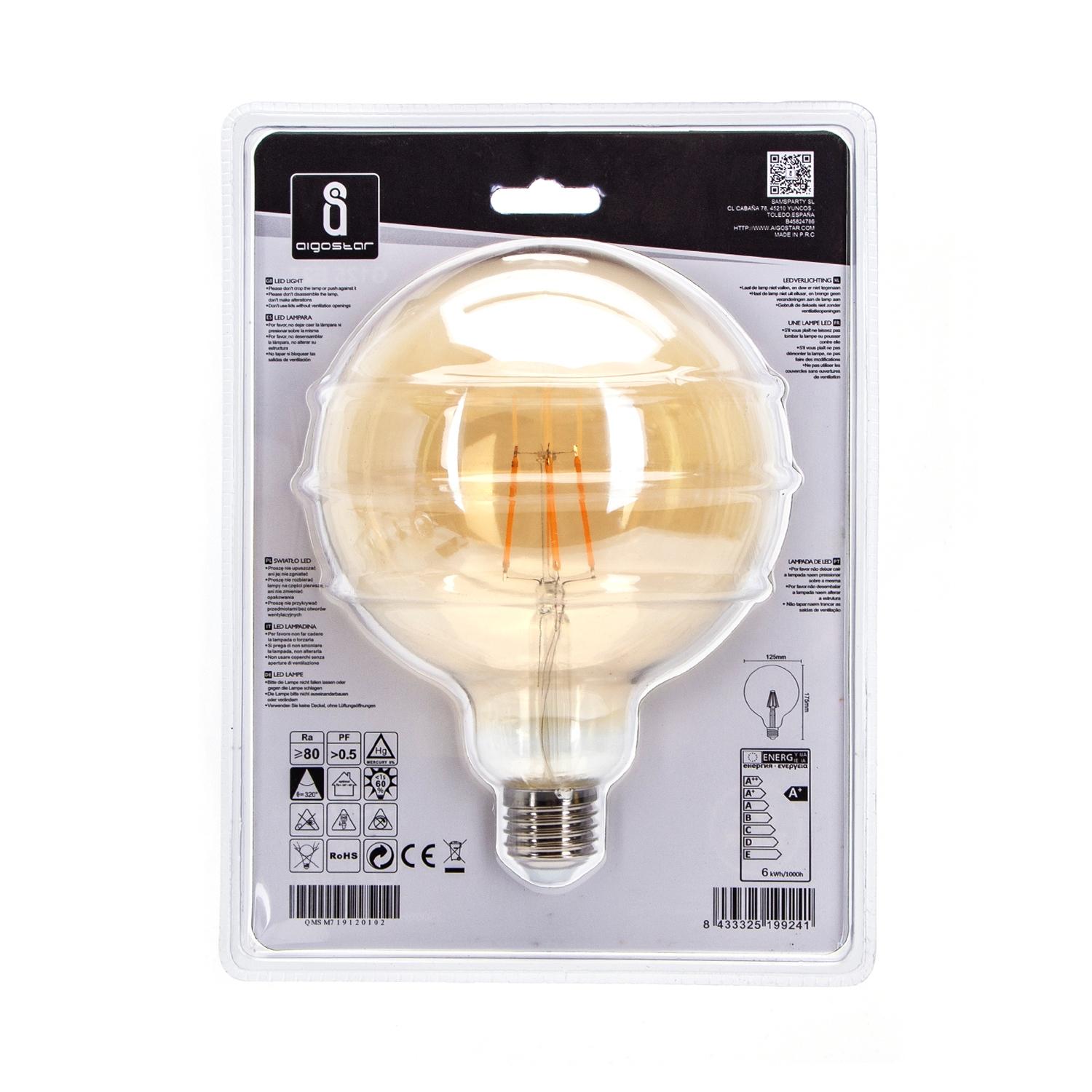 LED Filament Bulb (Amber) G125 E27 6W