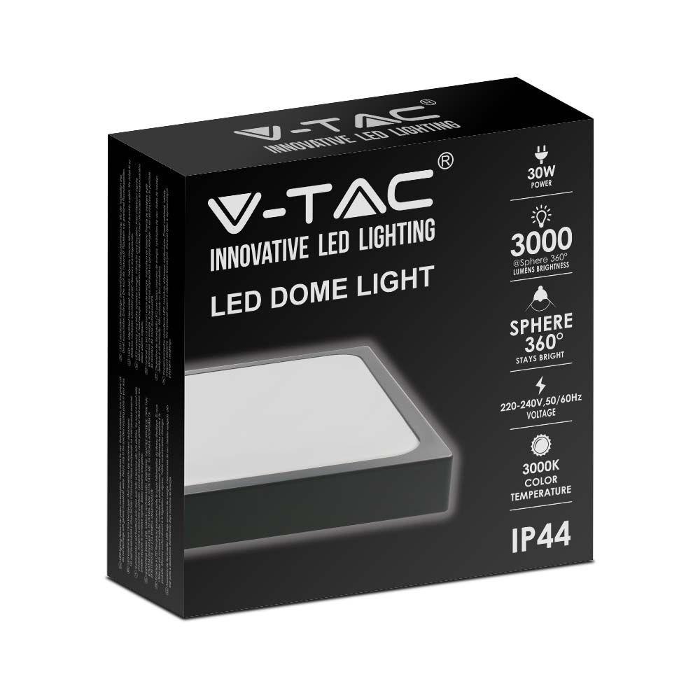 30W Plafon LED, Średnica: 420mm, Barwa:3000K, Klosz: Kwadratowy mleczny czarna ramka, IP44, VTAC, SKU 7648