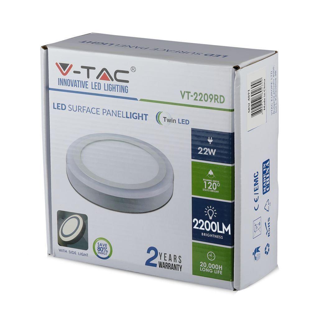 VT-2209 22W LED SURFACE PANEL 4000K ROUND