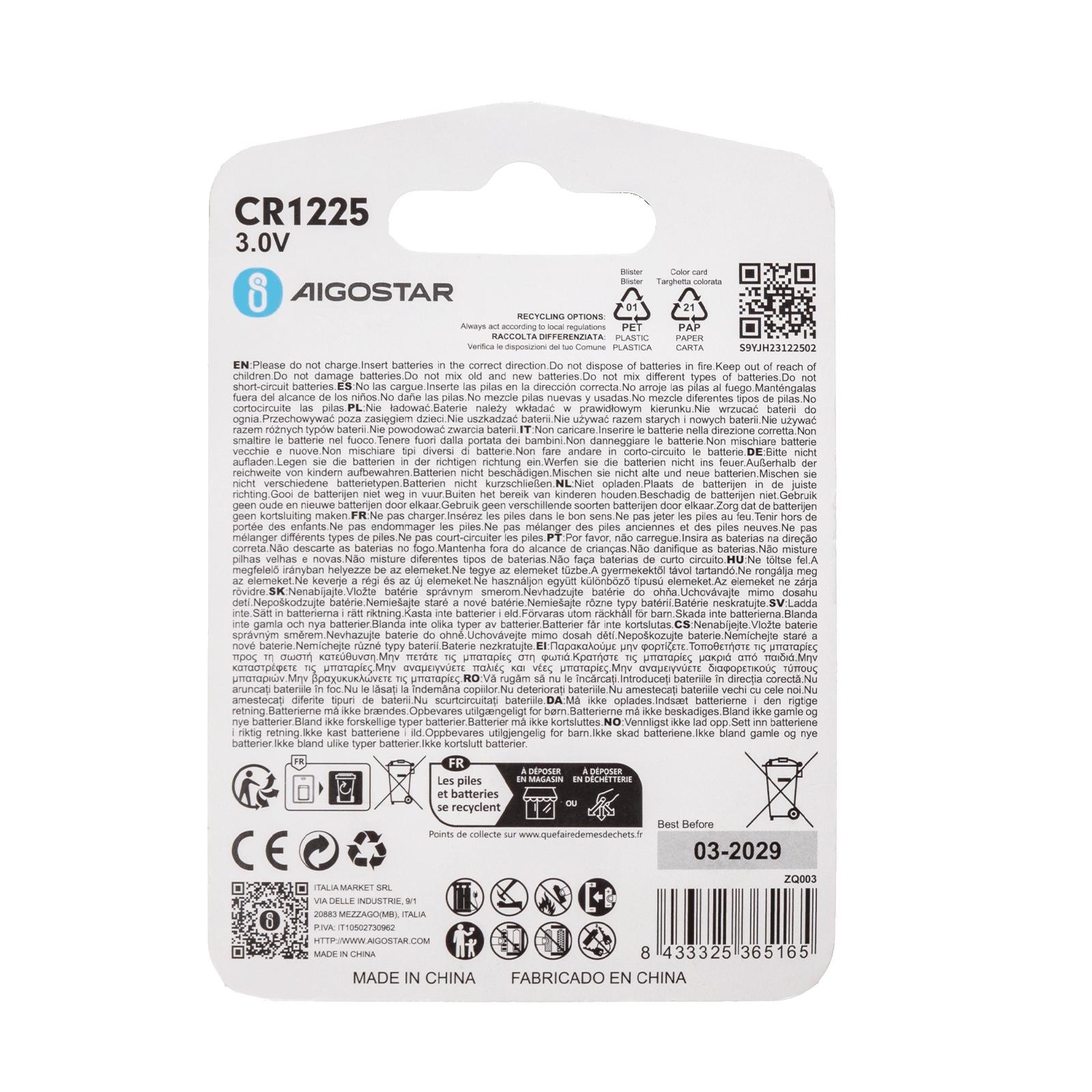 Coin cell batteries CR1225 3.0V 2pcs