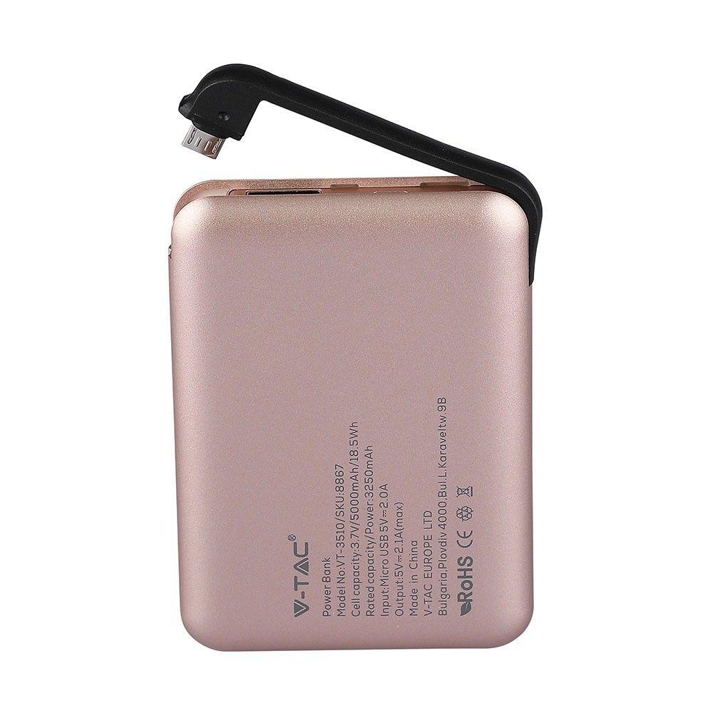 VT-3510 5000mah POWER BANK WITH LED LIGHT DISPLAY & CABLE(BLACK) -ROSE GOLD