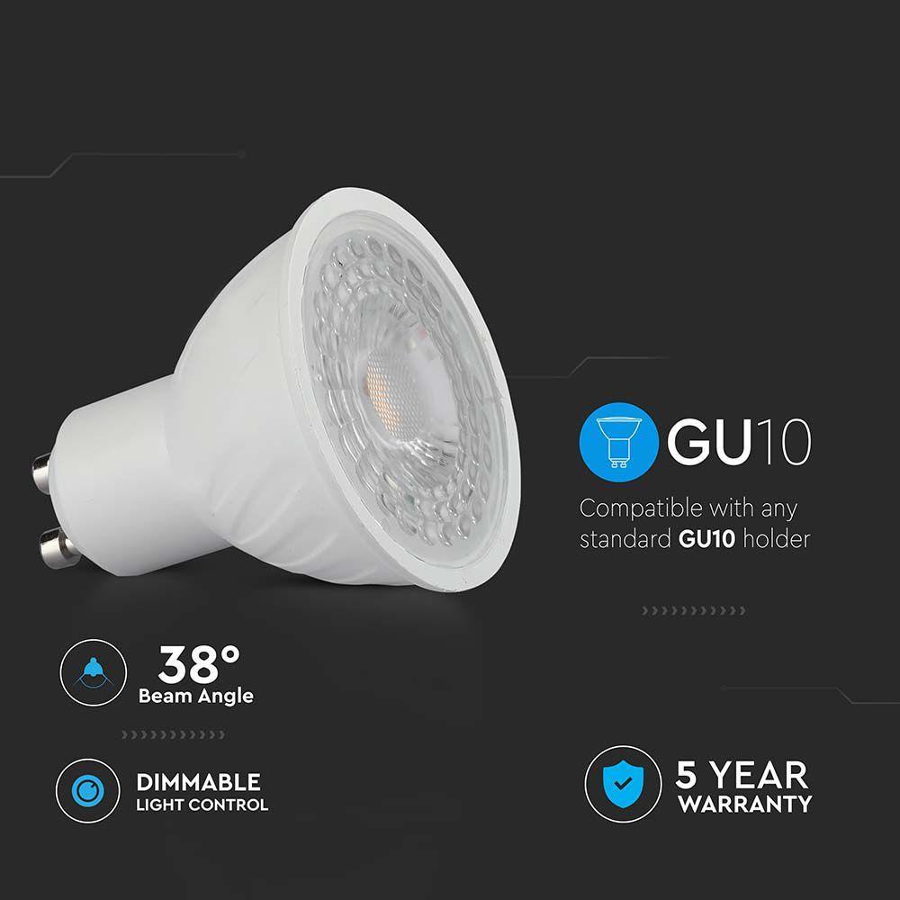 6W GU10 Żarówka LED, Chip SAMSUNG, Barwa:6500K, Kąt 38', Ściemniana, Trzonek:GU10, VTAC, SKU 21197