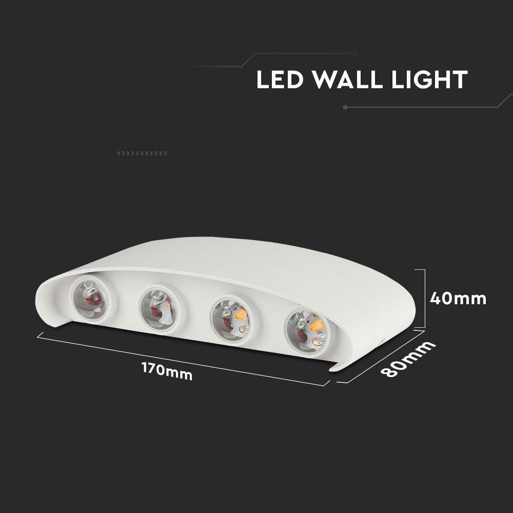 8W Lampa ścienna LED, Barwa:3000K, IP54, Obudowa: Biała, VTAC, SKU 218617