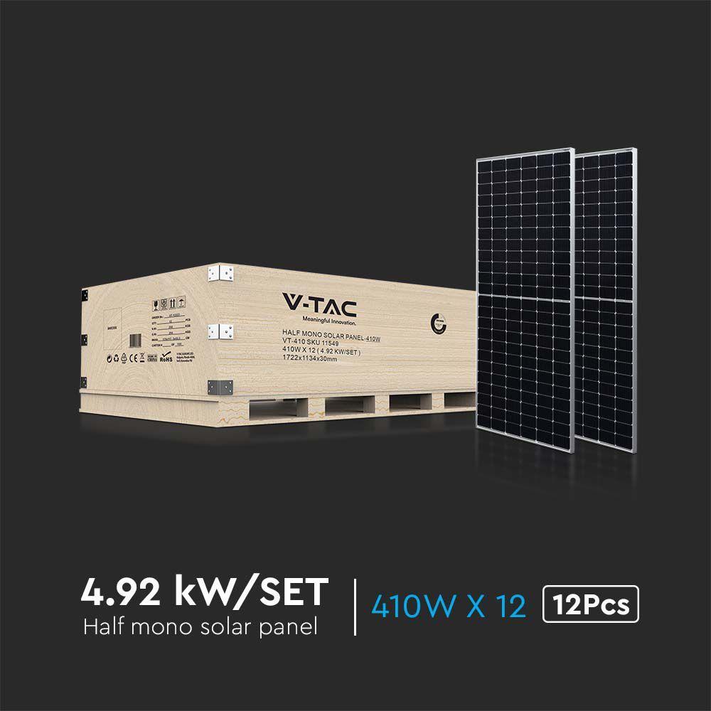 DEDYKOWANY ZESTAW PANELI FOTOWOLTAICZNYCH O MOCY (4,92 kW) PANEL VT-410 O MOCY 410kWP x 12 SZT, MONO KRYSTALICZNY, HALF CUT, W WĄSKIEJ RAMIE ALUMINIOWEJ, KABEL 100CM 4mm², WYMIARY (D:1722*1134*30MM) , VTAC, SKU 11549