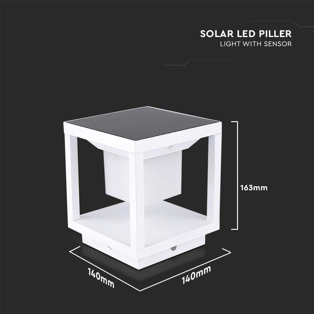 2W Lampa ogrodowa LED solarna, Barwa:3000K, Obudowa: Biała, VTAC, SKU 6806