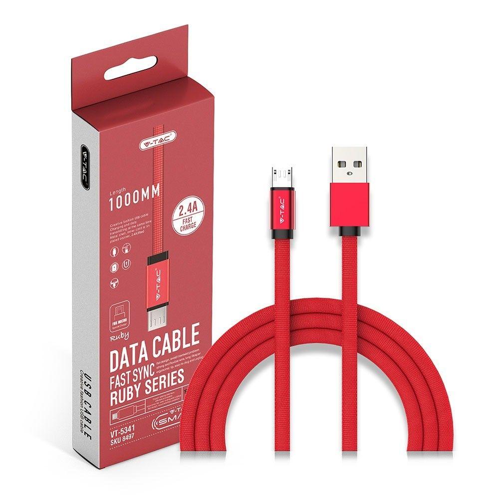 Przewód Mikro USB, 1m, Czerwony, VTAC, SKU 8497