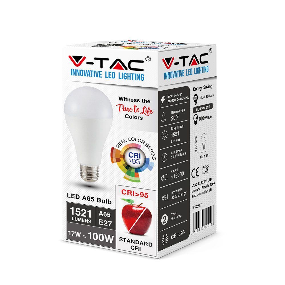 VT-2217 17W A65 LED PLASTIC BULB 4000K E27,CRI>95