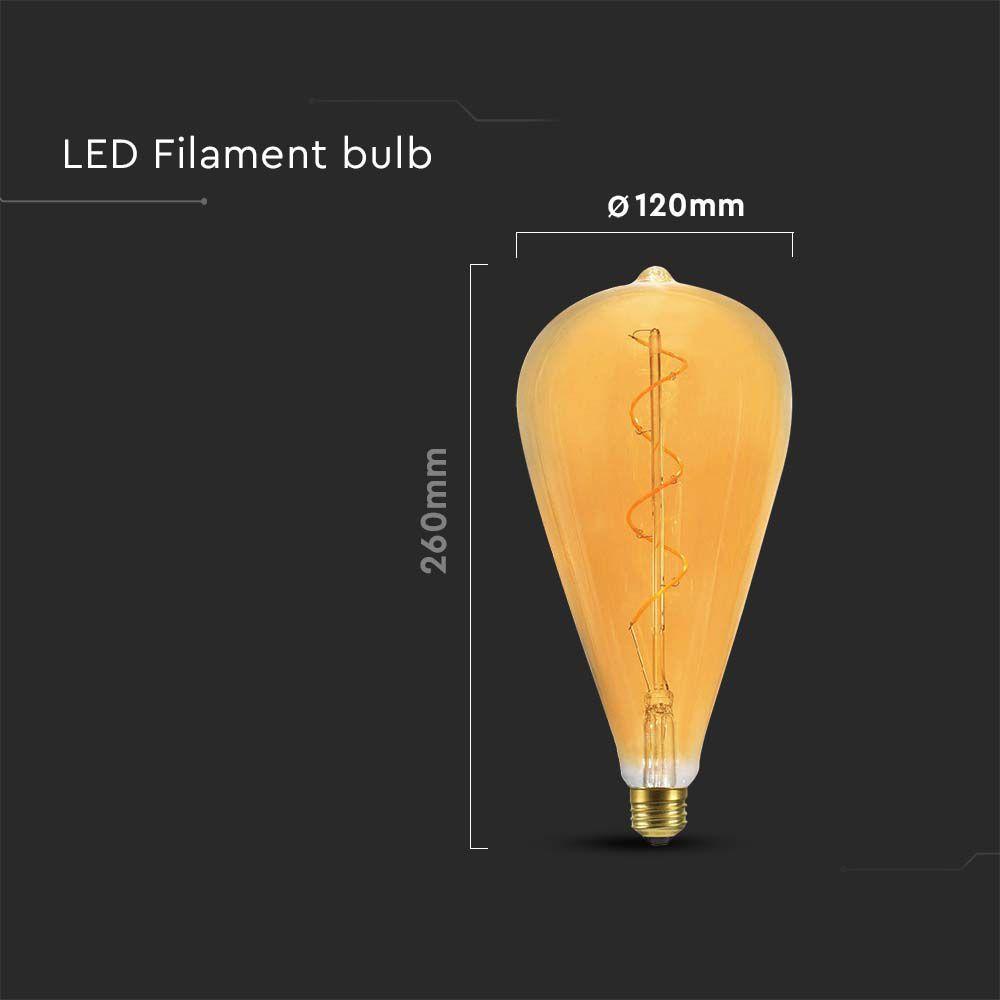 4W ST120 Żarówka LED Filament spiralny, Barwa: 2700K, Szkło: Bursztynowe , VTAC, SKU 23172