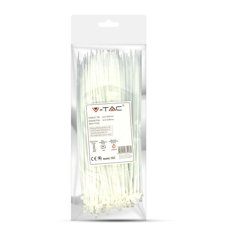 CABLE TIE 2.5*200mm WHITE (FLAMABILITY MATERIAL RATING - UL94-V2) 100PCS/PACK