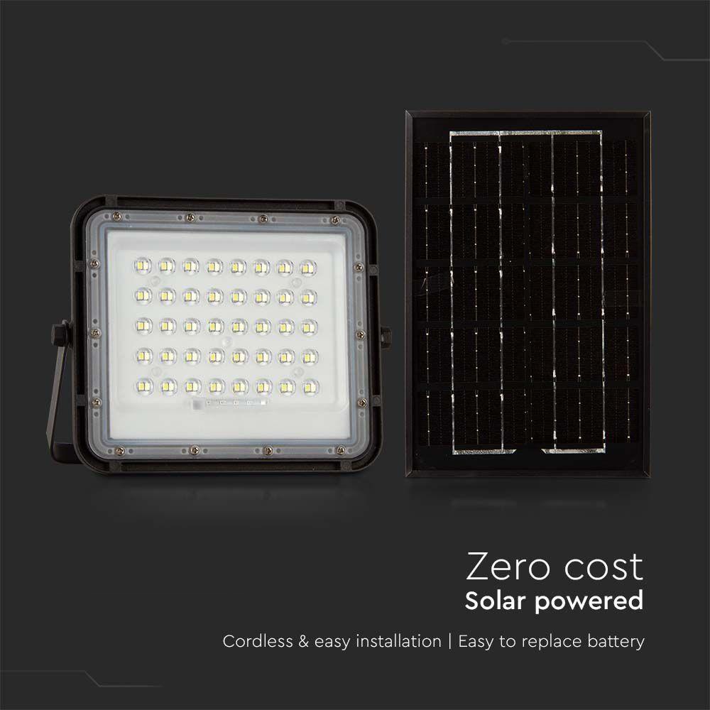 6W Solarny naświetlacz LED z czujnikiem zmierzchu, Panel z przewodem: 3m, Pilot, Bateria 5000mAh/ Barwa:6400K, Obudowa: Czarna, VTAC, SKU 7821