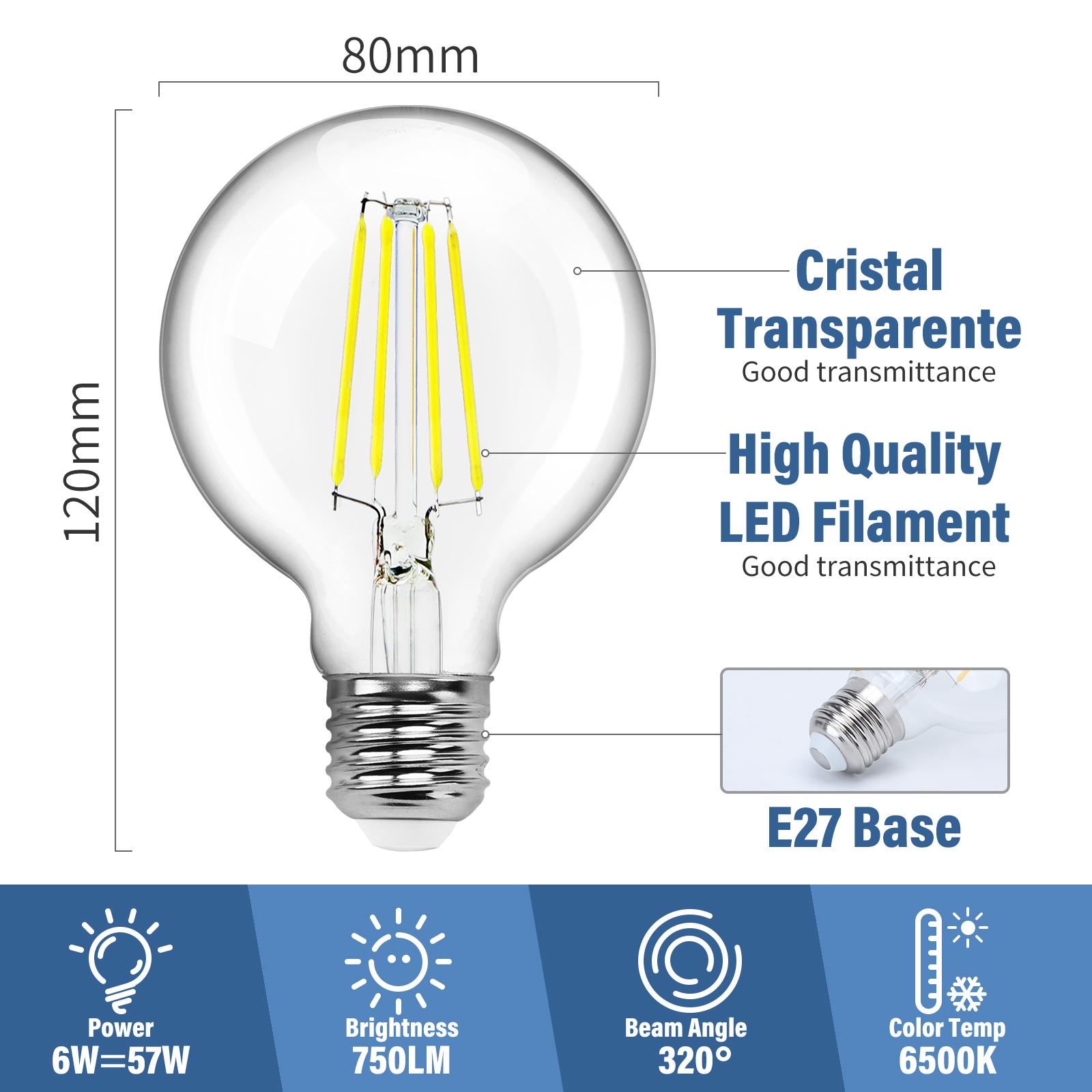 LED Filament Bulb (Clear) G80 E27 6W