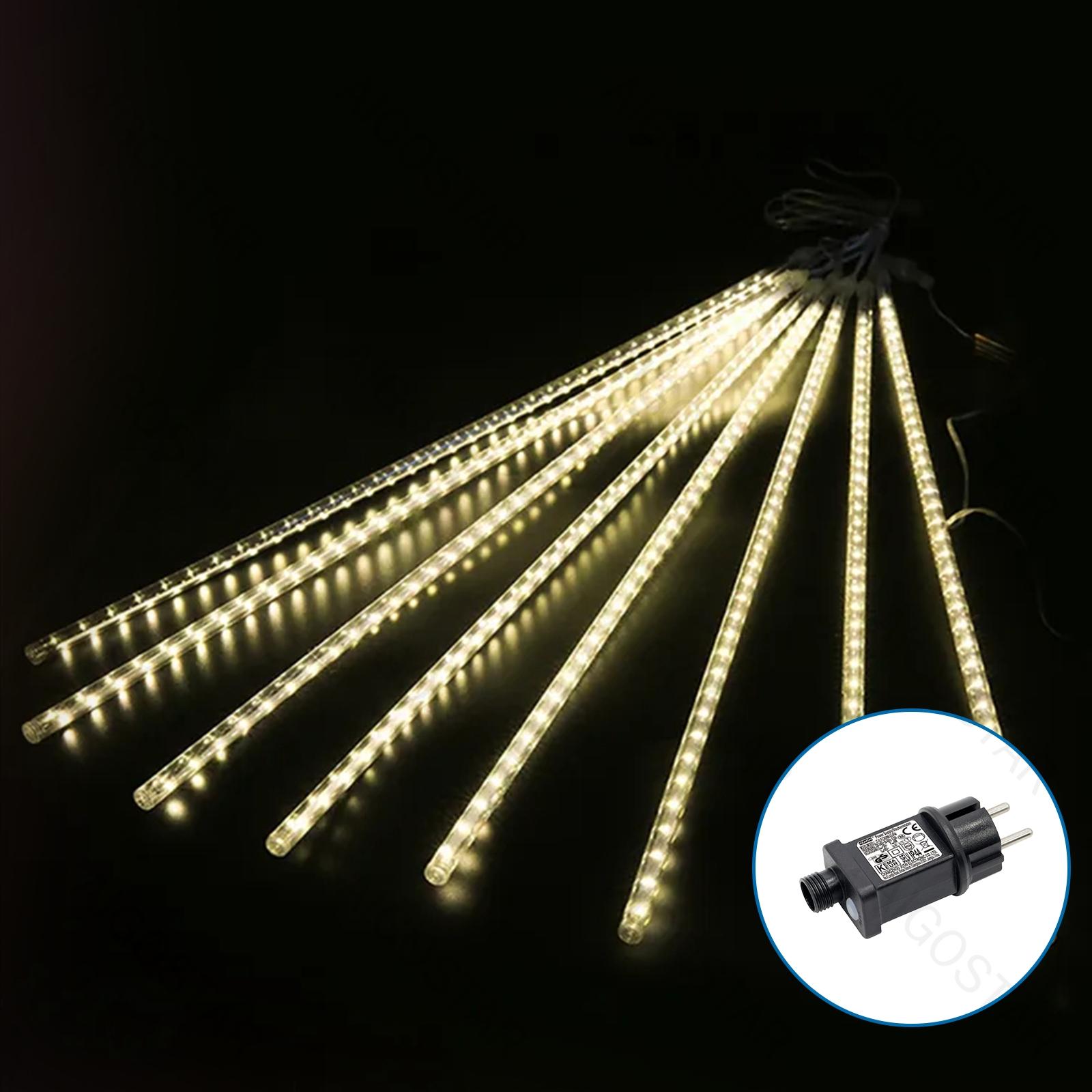 Low voltage 80cm- meteor shower string lights, warm white, 3m+5m, 8strips