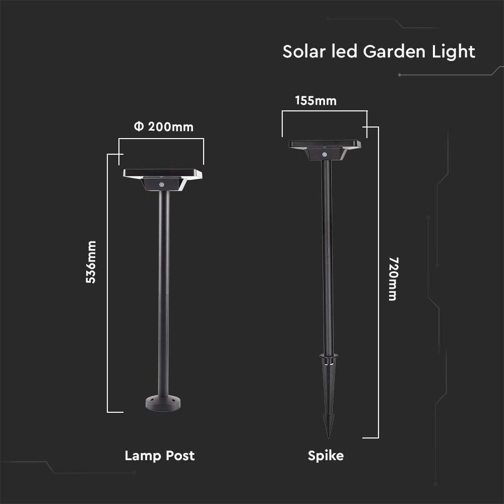 VT-4102 2W LED SPIKE SOLAR GARDEN LIGHT ALUMINUM SURFACE MOUNTED BASE 3IN1 BLACK BODY