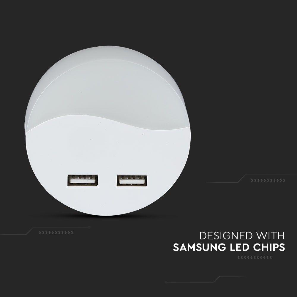 VT-84 0.45W LED NIGHT LIGHT(EU PLUG) WITH USB & SAMSUNG CHIP 3000K-ROUND