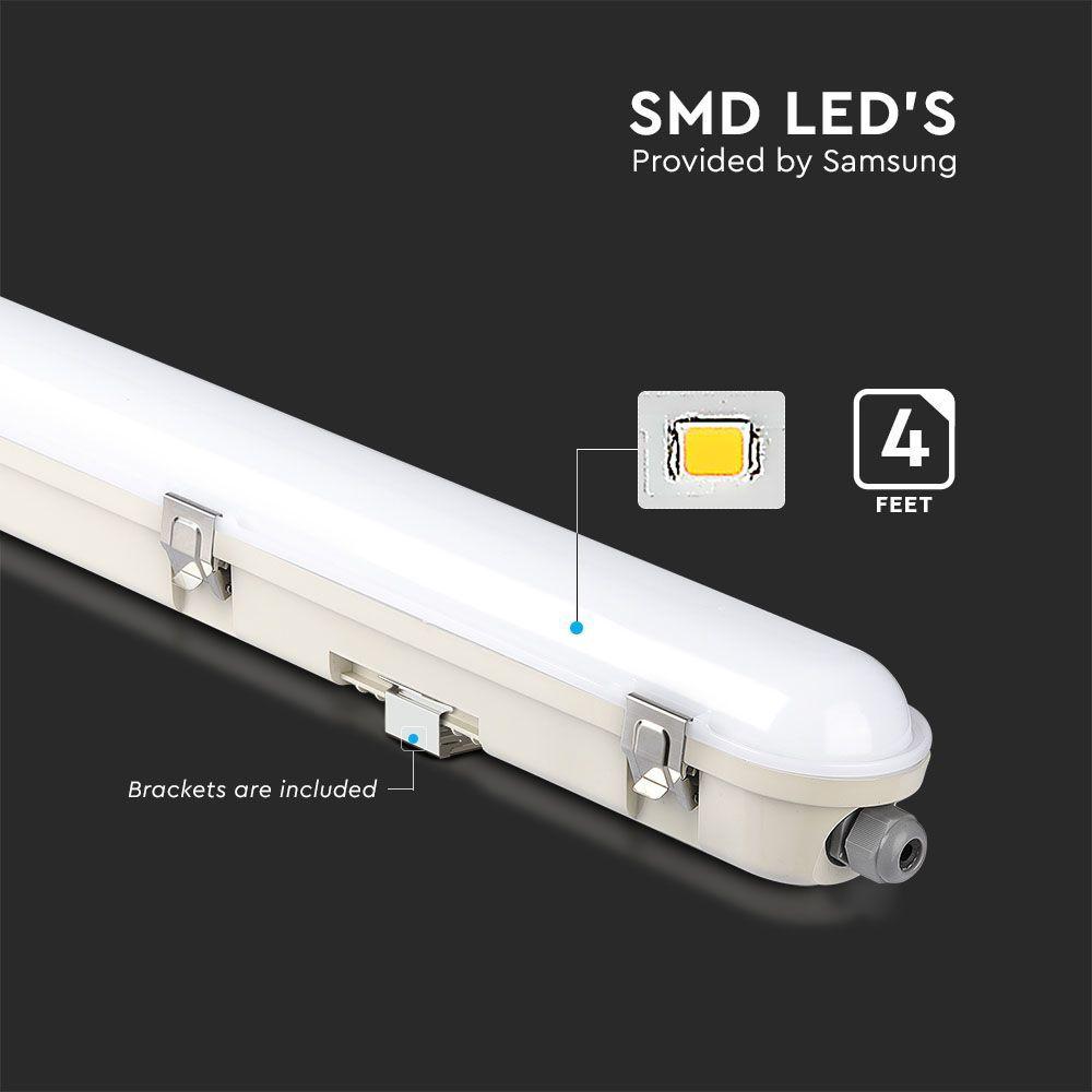 VT-150148S 48W LED WP LAMP FITTING 150CM SAMSUNG CHIP & SENSOR MILKY COVER+SS CLIPS 6400K